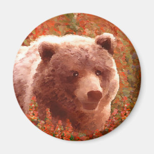 Grizzly Bären Cub in Fireweed Painting Wildlife Ar Magnet