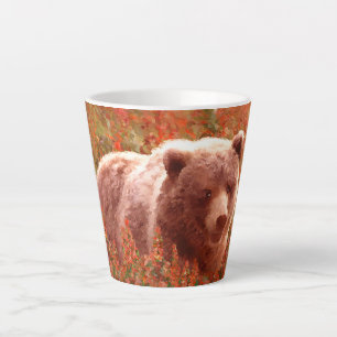 Grizzly Bären Cub in Fireweed Painting Wildlife Ar Milchtasse