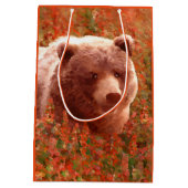 Grizzly Bären Cub in Fireweed Painting Wildlife Ar Mittlere Geschenktüte (Rückseite)