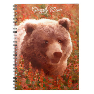 Grizzly Bären Cub in Fireweed Painting Wildlife Ar Notizblock