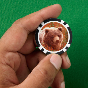 Grizzly Bären Cub in Fireweed Painting Wildlife Ar Pokerchips