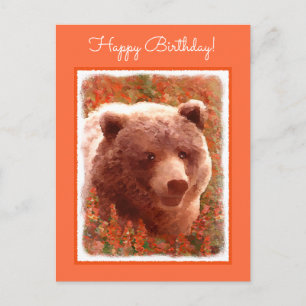 Grizzly Bären Cub in Fireweed Painting Wildlife Ar Postkarte