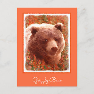 Grizzly Bären Cub in Fireweed Painting Wildlife Ar Postkarte