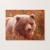 Grizzly Bären Cub in Fireweed Painting Wildlife Ar Puzzle (Horizontal)