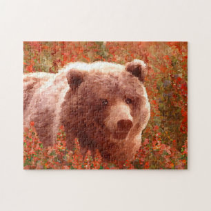 Grizzly Bären Cub in Fireweed Painting Wildlife Ar Puzzle