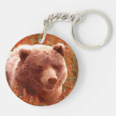 Grizzly Bären Cub in Fireweed Painting Wildlife Ar Schlüsselanhänger (Rückseite)