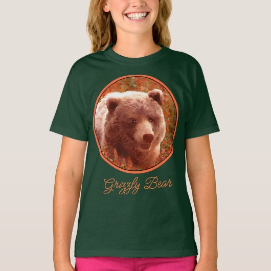 Grizzly Bären Cub in Fireweed Painting Wildlife Ar T-Shirt (Vorderseite)