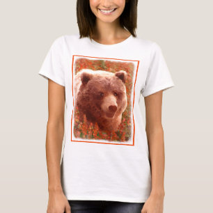 Grizzly Bären Cub in Fireweed Painting Wildlife Ar T-Shirt
