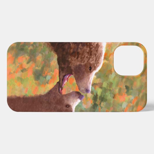Grizzly Bären Mama und Cub Painting Art iPhone Hülle (Rückseite (Horizontal))