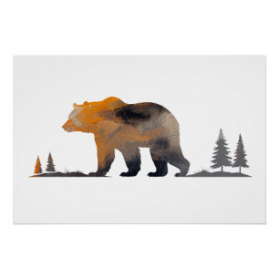 Grizzly Bären Wildlife Nature Silhouette Style Poster