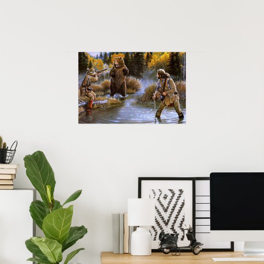 Grizzly Bear attackiert Frontiersmen Wildnis Poster (Heimbüro)