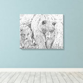 Grizzly Bear & Cub Gray scale abstract coloring  Leinwanddruck (Insitu (Holzboden))