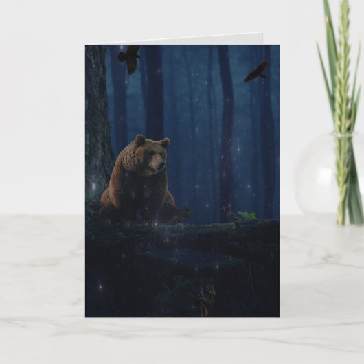 GRIZZLY BEAR FIREFLIS FANTASY BIRTHDAY CARD KARTE (Vorderseite)