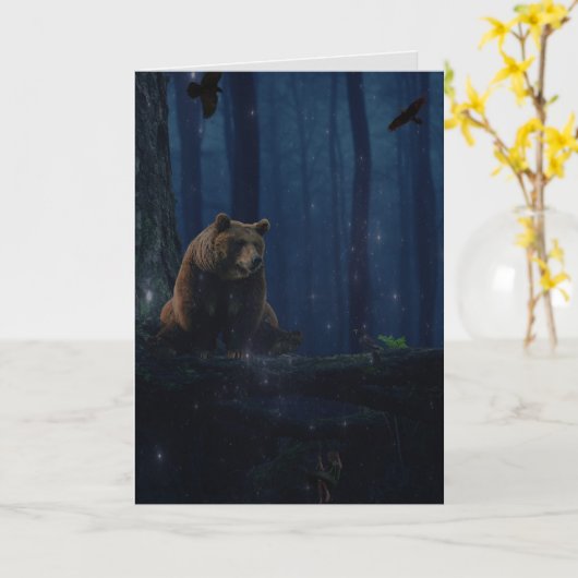 GRIZZLY BEAR FIREFLIS FANTASY BIRTHDAY CARD KARTE (Gelbe Blume)