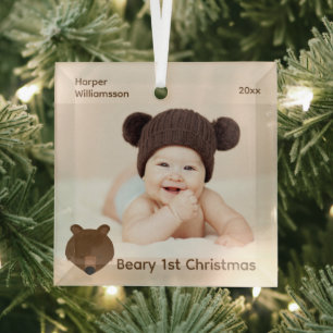 Grizzly Bear Foto Baby First Christmas Ornament Aus Glas