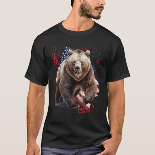 Grizzly Bear Grunge American Flag 4th Of July Patr T-Shirt (Vorderseite)