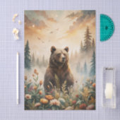 Grizzly Bear in a Forest Meadow with Flowers Seidenpapier (Handwerk)