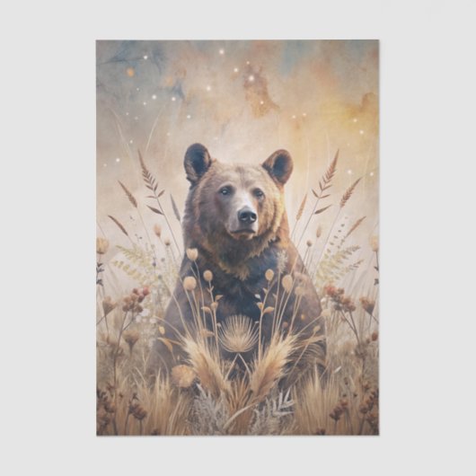 Grizzly Bear in Meadow Grass in Neutral Shades Seidenpapier (Vorderseite)