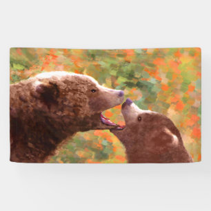 Grizzly Bear Mama and Cub Painting - Wildlife Art Banner