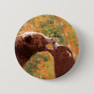 Grizzly Bear Mama and Cub Painting - Wildlife Art Button
