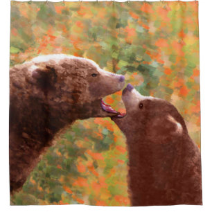 Grizzly Bear Mama and Cub Painting - Wildlife Art Duschvorhang