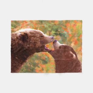 Grizzly Bear Mama and Cub Painting - Wildlife Art Fleecedecke