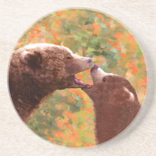 Grizzly Bear Mama and Cub Painting - Wildlife Art Getränkeuntersetzer