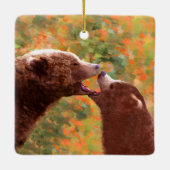 Grizzly Bear Mama and Cub Painting - Wildlife Art Keramikornament (Rückseite)