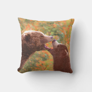 Grizzly Bear Mama and Cub Painting - Wildlife Art Kissen