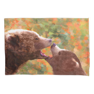 Grizzly Bear Mama and Cub Painting - Wildlife Art Kissenbezug