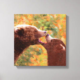 Grizzly Bear Mama and Cub Painting - Wildlife Art Leinwanddruck