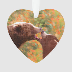 Grizzly Bear Mama and Cub Painting - Wildlife Art Ornament