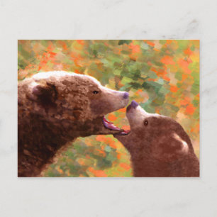 Grizzly Bear Mama and Cub Painting - Wildlife Art Postkarte