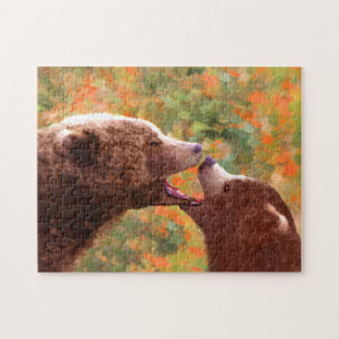 Grizzly Bear Mama and Cub Painting - Wildlife Art Puzzle