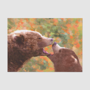 Grizzly Bear Mama and Cub Painting - Wildlife Art Seidenpapier