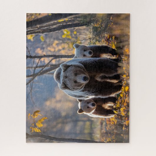 Grizzly Bear Mama und Cubs Puzzle (Vertikal)