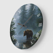 Grizzly Bear Misty Forest Große Wanduhr (Winkel)