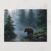 Grizzly Bear Misty Forest Postkarte (Vorderseite)