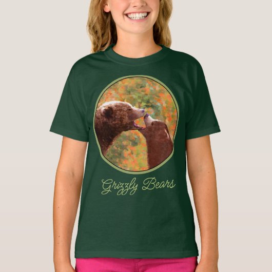 Grizzly Bear Mom and Cub Painting Wildlife Art T-S T-Shirt (Vorderseite)