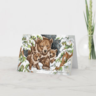 Grizzly Bear Mother and Cubs in Winter Karte