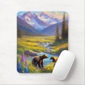 Grizzly Bear Mountain Wildblumen Malerei Mousepad (Mit Mouse)