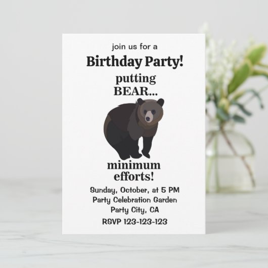 Grizzly Bear Putting Bear Minimum Efforts Funny Einladung (Stehend Vorderseite)