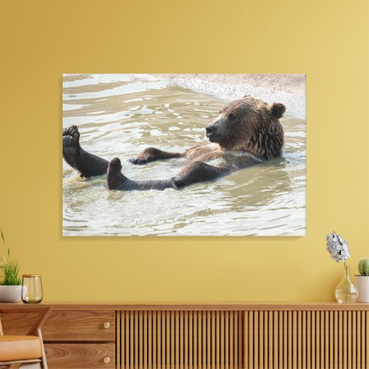 GRIZZLY BEAR RELAXED WRAPPED CANVAS DRUCKEN LEINWANDDRUCK (Insitu (Wohnzimmer))