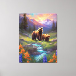 Grizzly Bear Rocky Mountain Spring Wiese Malerei Leinwanddruck