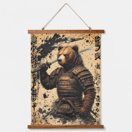 Grizzly Bear Samurai Warrior - Japanischer Tintens Wandteppich Mit Holzrahmen