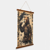 Grizzly Bear Samurai Warrior - Japanischer Tintens Wandteppich Mit Holzrahmen (Gewinkelt)