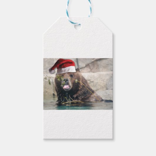 Grizzly Bear Santa Claus Geschenkanhänger (Vorderseite)