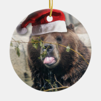 Grizzly Bear Santa Claus Keramik Ornament