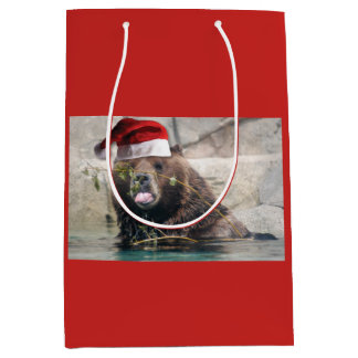 Grizzly Bear Santa Claus Mittlere Geschenktüte