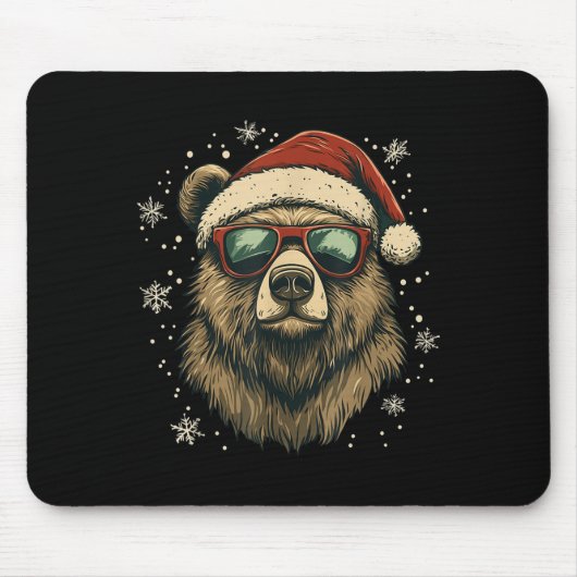 Grizzly Bear Santa Hat Funny Cute Animal Lover Chr Mousepad (Vorne)